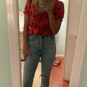 Cropped pink floral top size S